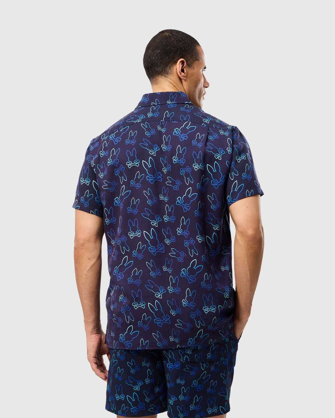 Chemises Psycho Bunny Sheldon All Over Print Shirt Bleu Marine Homme | ITL-62368771